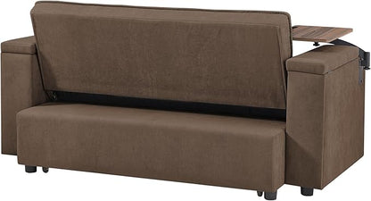 65-inch Multifunctional Loveseat Pull Out Sleeper Sofabed W/Cupholders, Oversized 3-in-1 Convertible Love Seat with Pull-Out Sleeper Couch Bed, Storage, USB Ports, Side Table for Living Room Bedroom