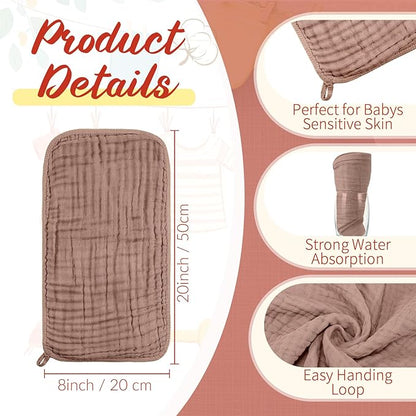 VitalCozy 6 Pcs Baby Muslin Hooded Bath Towels and Washcloths, Muslin Hooded Baby Towels Absorbent Blankets for Gift Newborn Infant Shower (Brown,Burnt Orange)