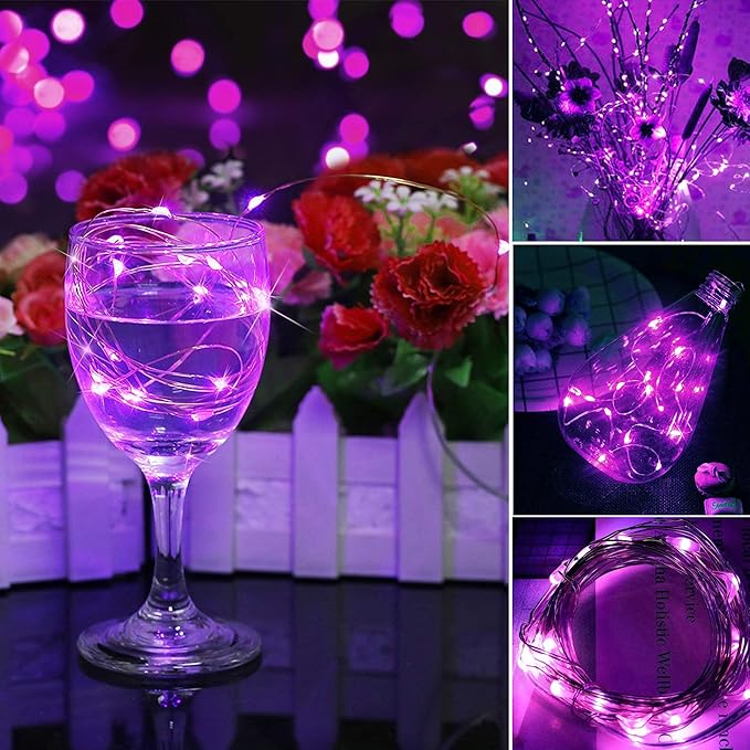 VOOKRY 8 Pack 30 Led Fairy Lights Battery Operated String Lights - 10 ft Purple Waterproof Silver Wire Starry Firefly Moon Lights for DIY Wedding Party Table Centerpieces Bedroom Halloween Christmas