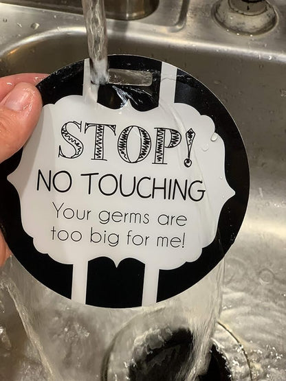(Three Little Tots) No Touching Baby Car Seat and Stroller Two Pack- Baby Safety No Touching Car Seat Sign, Stroller Sign, Newborn Car Seat Tag- CPSIA Safety Tested (Eucalyptus/Black & White)