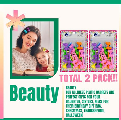 Classics Self Hinge Hair Barrettes for Girls Plastic Hair Barrettes for Baby bow Girl Barrettes 80s 90s Bow Cartoon Design Hair Pins for Baby Girls Toddlers total 40 count (PASTEL MIX)