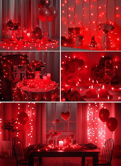 Red Christmas Mini Lights, 39Feet 100 LED Red String Lights with 8 Lighting Modes, Connectable Valentine's Lights for Indoor Outdoor Valentine's Day Garland Wreath Holiday Decoration, White Wire