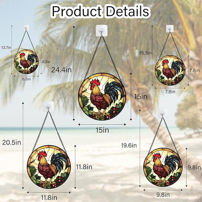 Stained Glass Window Hanging, Colorful Big Cock Sun Catcher for Window Door Home Decor, Chicken Suncatcher Christmas Mother's Day Birthday Gifts for Women Men Mom and Nana 11.8 in