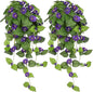 Briful Artificial Hanging Flowers 2 Pack 25.6" Fake Morning Glory Silk Floral Bush Faux Hanging Plants Outdoor Fake Flowers for Home Porch Garden Balcony Decoration(Purple)