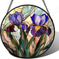Stained Glass Window Hanging, Purple Blue Iris Birth Flower Suncatcher for Doors Garden Yard Sun Catchers Decor Christmas Mother's Day Birthday Gifts for Teacher Women Mom Nana Wife 15 in