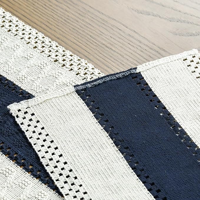 Artoid Mode Dark Blue Farmhouse Rustic Table Runner, Seasonal Holiday Hollow Kitchen Dining Table Decoration for Home Party Decor 12x108 Inch