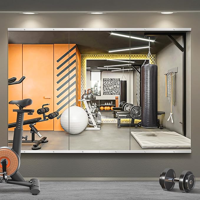 Home Gym Mirror for Wall,48x24x3PCS Full Length,Glass Frameless Body Large Mirror for Home Gym,Workout,Bedroom,Garage(Silver)