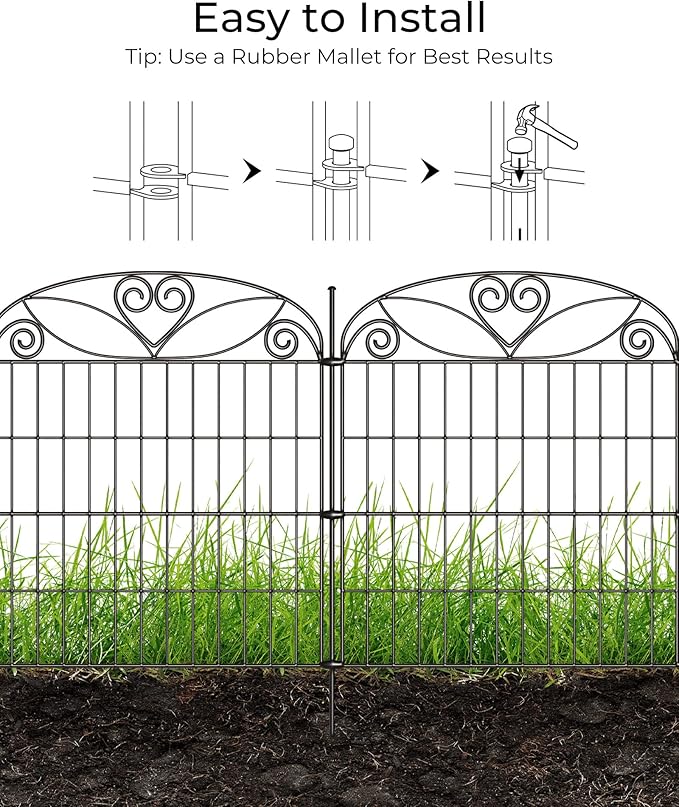 5 Panels No Dig Decorative Outdoor Garden Fence, 32 in(H) X 11.8 ft(L) Animal Barrier Fencing, Rustproof Portable Fence, Temporary Dog Fence Outdoor for Yard, Outside, Backyard, Patio