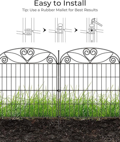 5 Panels No Dig Decorative Outdoor Garden Fence, 32 in(H) X 11.8 ft(L) Animal Barrier Fencing, Rustproof Portable Fence, Temporary Dog Fence Outdoor for Yard, Outside, Backyard, Patio