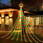 Christmas Decorations Star String Lights - 344 LED 11.8ft 9 Strands Waterfall Tree Lights with Topper Star, 8 Lighting Modes Indoor Outdoor Decorative Lights for Wedding Yard Party Home, Red & Green
