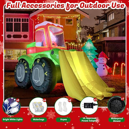 7FT Long Christmas Inflatables Santa Claus Drives Bulldozer, Funny Christmas Blow Ups Construction Vehicle Decoration, Built-in LEDs for Holiday Party Front Garden Lawn Yard Patio Outdoor