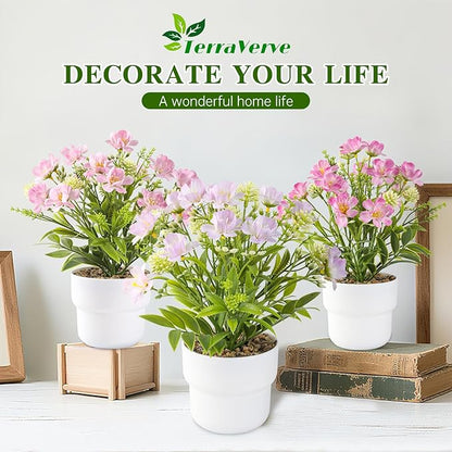 2-Piece Potted Artificial Freesia Flowers | Lifelike Indoor Plants for Home, Office, Bedroom, Bathroom Decor | Rustic Farmhouse Style Artificial Greenery