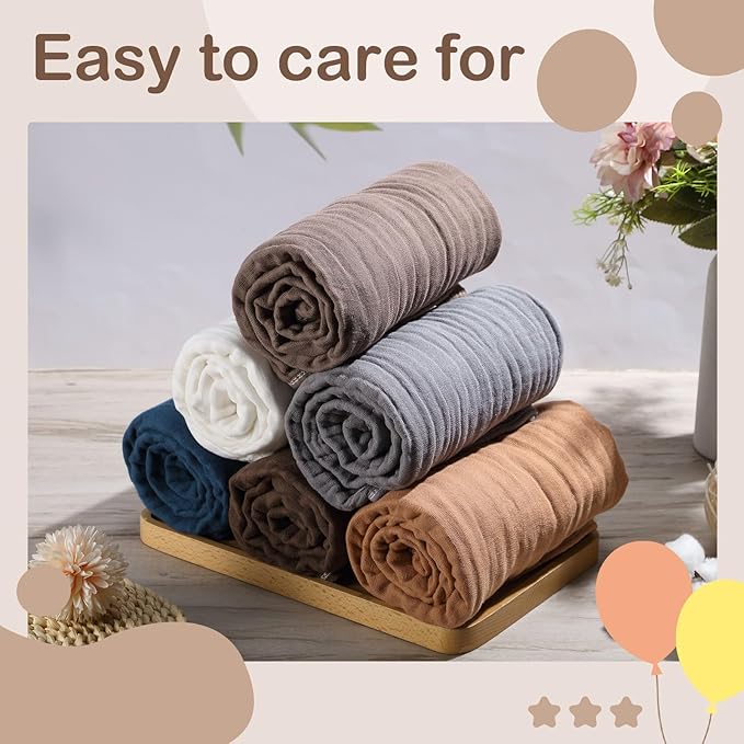 Peryiter 6 Pcs Muslin Hooded Baby Towels, 32"x 32" Cotton Newborn Bath Towel Muslin Infant Baby Blankets Absorbent Unisex Newborn Registry Gift Essentials for Girls Boys (Elegant Color)