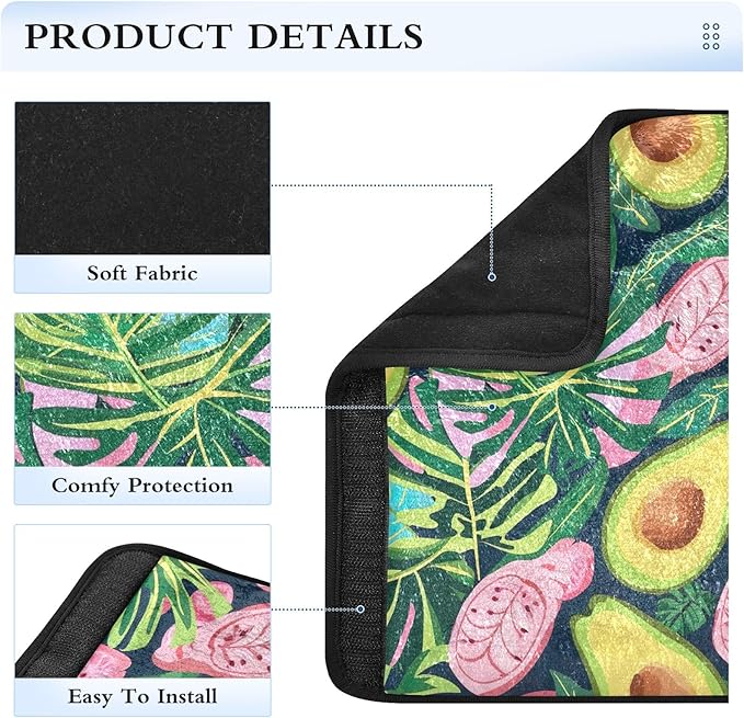 CHIFIGNO Green Avocado and Tropical Leaves Seat Belt Covers 2Pcs Car Seat Strap Pads Comfortable Car Seat Shoulder Protector Protect Your Neck and Shoulder