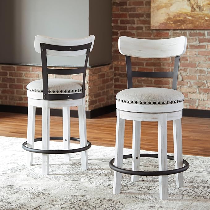 Signature Design by Ashley Valebeck 24.5" Modern Swivel Counter Height Barstool, Whitewash