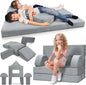 Lunix LX22 11pcs Modular Kids Play Couch, Child Sectional Sofa, Fortplay Bedroom and Playroom Furniture for Toddlers, Convertible Foam and Floor Cushion for Boys and Girls, Gray