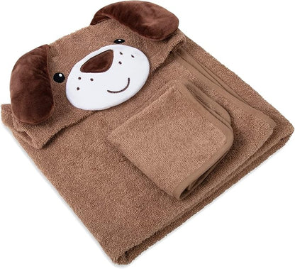 Baby Animal Hooded Towel and Washcloth Set for Newborns, Infants, Toddlers Boys and Girls 3-24 Months (Perky Puppy Pal)