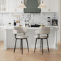 Swivel Bar Stools Set of 2, Counter Height Bar Stools with Ergonomic Full Back, Upholstered Linen Fabric Barstools with Chrome Metal Footrest for Kitchen Island, Dining Room