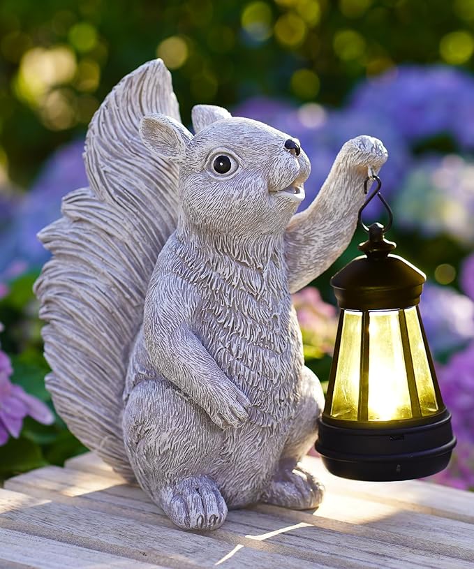 Nacome Solar Squirrel Statues for Garden Decor: Outdoor Sculptures for Clearance Outside Lawn Ornaments Porch Patio Balcony Yard – Gifts for Mom Grandma