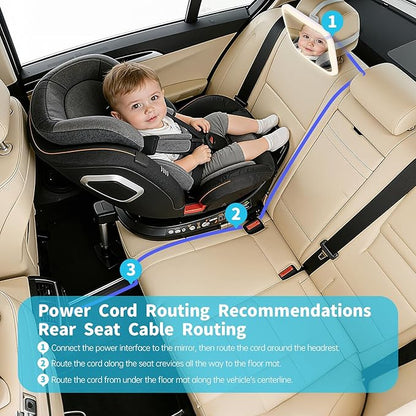 Baby Car Mirror with Remote Control Light, Shatterproof, 360° Adjustable Wide View with Night Vision, Easy Install for Rear Facing Infant Backseat (Voice gradient white)