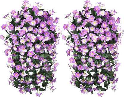 HyeFlora 2PCS Artificial Fall Hanging Flowers for Outdoors, Faux Daisy Muns Plants Fake Silk Orchid Long Stems UV Resistant for Home Garden Wall Party Indoor Outdoor Decor(Light Fuchsia and Fuchsia)