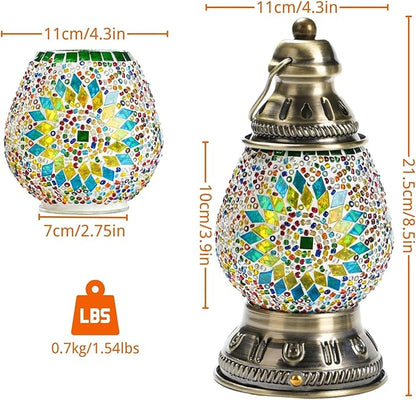 Turkish Mosaic Table Lamp Handmade Moroccan Camping Light Rechargeable 1800mAh Battery USB Touch Switch 3 Brightness Levels for Camping Home Decor