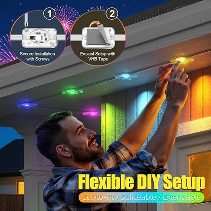 100ft Permanent Outdoor Lights, RGB+IC IP67 Waterproof Smart LED Lights with App/Remote for Daily, Christmas, New Year, Halloween, Holiday, Party Decor, Valentine's Day Christmas Lights Outdoor