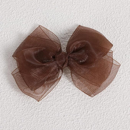 Brown Mesh Hair Bows Alligator Clip 4" Organza Double Tulle Bow Hair Barrettes Pins Happy Fall Thanksgiving Dress Outfit Decoration Accessory Gift for Teens Toddler Girls Kid Child