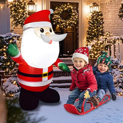 Mimi Funn 4FT Christmas Inflatable Santa Claus Raises his Hand, Blow up Lighted Santa Claus Yard Decoration Suitable for Christmas Indoor Outdoor Xmas Yard Party Holiday Garden Decor