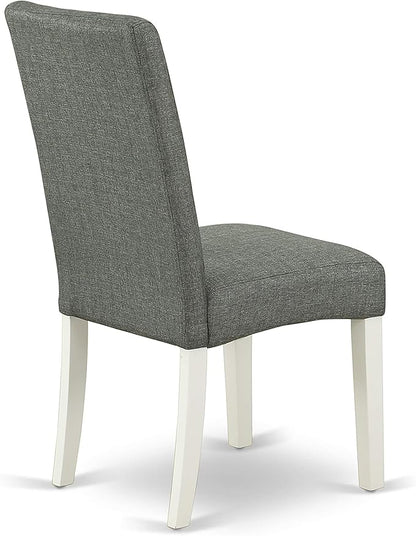 East West Furniture LGDR5-LWH-07 5 Piece Kitchen Table Set for 4 Includes a Rectangle Butterfly Leaf Dining Table and 4 Gray Linen Fabric Upholstered Chairs, 42x84 Inch, Linen White