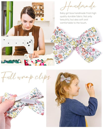 doboi 20PCS 3.6 Inches Baby Girls Linen Hair Bows Clips 10 Colors Fully Lined Hair Barrettes Accessories for Babies Infant Toddlers Kids in Pairs