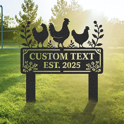 Personalized Metal Chicken Coop Sign, Custom Name Chicken Coop Signs for Outside, Decorative Garden Stakes, Metal Yard Art, Backyard Farmhouse Decor, Chicken Gifts for Women Man Color02