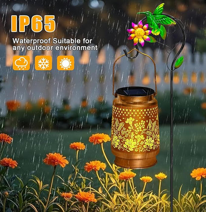 Hummingbird Solar Lanterns Outdoor Waterproof, Hanging Solar Lights Garden Lanterns with Shepherd Hook, Metal Garden Decor for Yard, Patio, Lawn, Landscape, Gifts for Women Mom Christmas