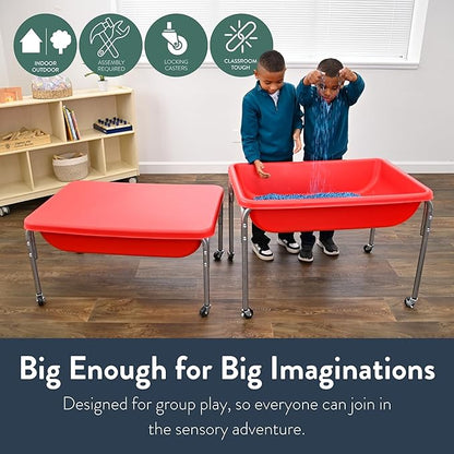 Children's Factory Medium Sensory Table – 18″ Height Table and Lid, Sandbox with Lid, Water Table for Kids, Red