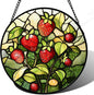 Stained Glass Window Hanging - Red Strawberry Suncatcher for Doors Window Home Green Plant Sun Catchers Decor Christmas Mother's Day Birthday Gifts for Teacher Women Men Mom Nana 7.8 in