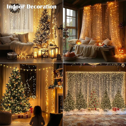 Fairy Lights Plug in,4Pack 100FT 300LEDs Waterproof Led String Lights,8Modes Remote Twinkle Light for Outdoor Indoor Christmas Wedding Birthday Garden Party Decorations,Silver Wire,Warm White