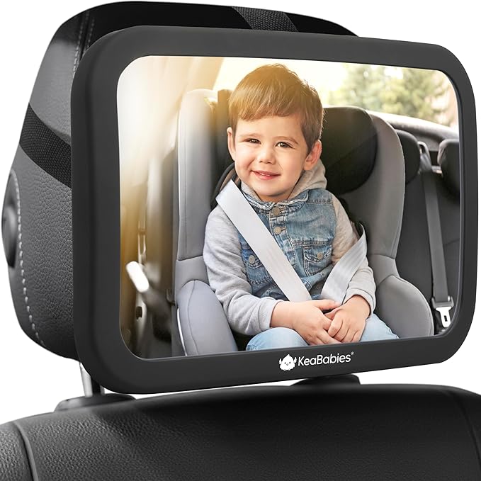KeaBabies Baby Car Seat Mirror - Wide Shatterproof Backseat Infant Car Mirror for Baby Rear Facing, Crystal Clear View, Travel Accessories, Easy Install & Adjust for Removable Headrest (Matte Black)