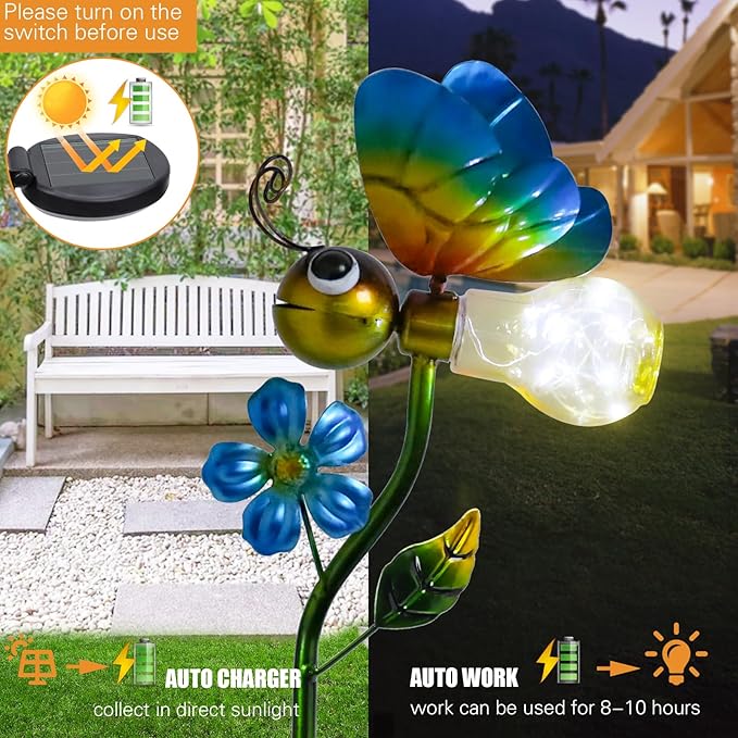 Bshine Solar Bee Outdoor Garden Decorative Lights, Waterproof Metal Stake Solar LED Lights Garden Decor Backyard, Pathway, Path, Lawn Ornaments for Mom