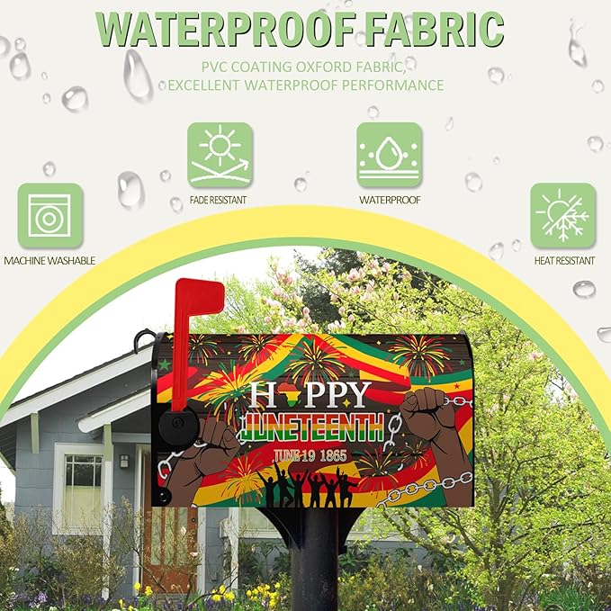 Happy Juneteenth Magnetic Mailbox Cover Large Size African Fist in Black Mailbox Wraps June 19 1865 Post Letter Box Cover for Farmhouse Outdoor Garden Yard Home Decor Oversized 25.5 X 21 Inch