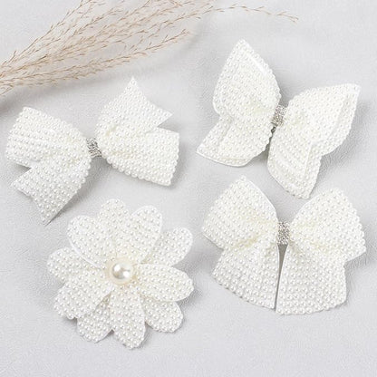 4Pcs Pearl Hair Bows for Girls, White Butterfly Flower Hair Bow Clip Wedding Hair Accessories for Baby Infants Toddlers Kids (Large size)
