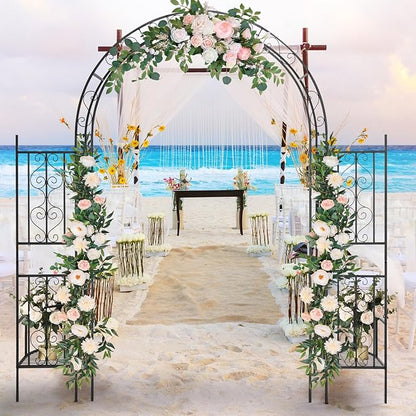 Garden Arbor with Planter Boxes, 7FT Wedding Arches for Ceremony, Metal Garden Arch for Climbing Plants Outdoor, Black Garden Archway for Lawn, Patio and Backyard, Includes Ground Stakes
