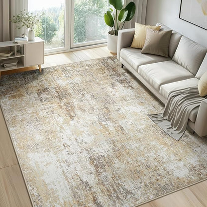 Washable Area Rugs 8'x10' Non-Slip Modern Abstract Soft for Living Room Entryway Bedroom Nursery, Print Pattern, Neutral Brown Gray