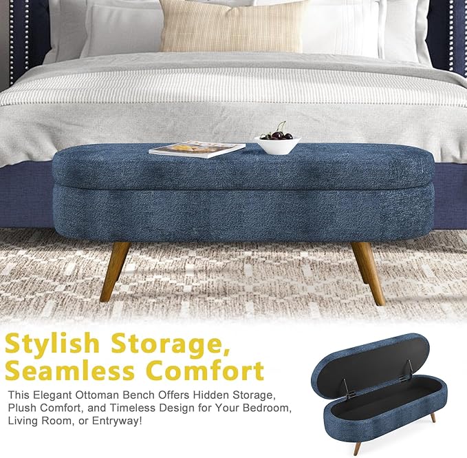 NicBex Ottoman Bench with Storage for Bedroom, 43.5" Upholstered End of Bed Bench with Rubber Wood Legs, Linen Storage Bench for Living Room or Entryway,