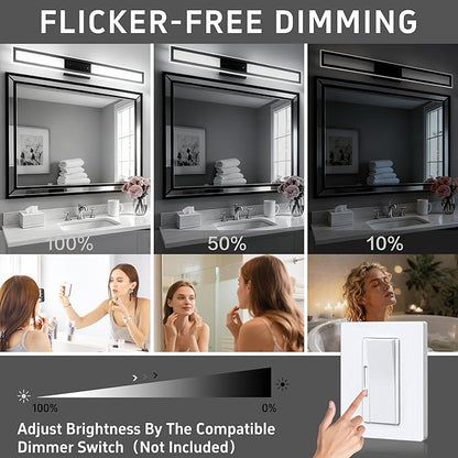 ZUZITO Modern Bathroom Vanity Light - Matte Black Bathroom Light Fixture 40 Inch - Dimmable LED Vanity Bar Light 6000K