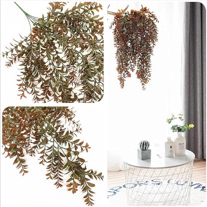 Artificial Hanging Plants Red 4 Pack, Brown Leaves Fake Vines Decoration Plastic Ivy Leaf Rattan Greeny Vine Houseplants for Wedding Indoor Outdoor Home Garden Bedroom Office Wedding Décor