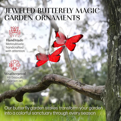 Handmade Red Butterfly Garden Stakes Set of 7 - Decorative Outdoor & Indoor Plant Decor - Nature Lover Gift Idea by Air Aquarium Kushner