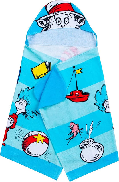 Dr. Seuss Cat In The Hat Bath/Pool/Beach Soft Cotton Terry Hooded Towel Wrap, 24 in x 50 in, By Franco Kids