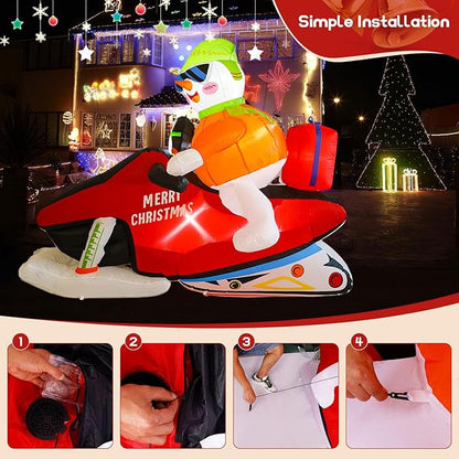 8FT Christmas car Inflatable Old Man, Santa Claus Snowman Penguin Driving Racing car, Built-in LED Lights and Blower, Inflatable Outdoor Decoration Lawn Patio Christmas Outdoor Decoration