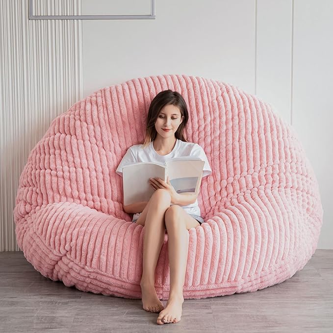 BYBYME 3 in 1 Bean Bag Chairs, Bean Bag Bed for Adults High-Density Foam Filling, Convertible Sofa Bed Faux Fur