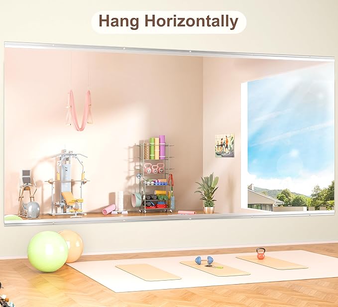 Hasipu Home Gym Mirror 95" L x 39" W - 1PC Large Full Body Mirror for Yoga, Wall-Mounted Mirrors for Fitness, Garage, Dance Studio, 0.16in Tempered Glass Frameless